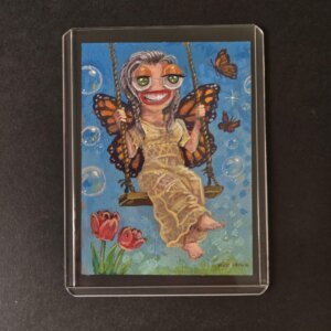 "Monarch Butterfly Fairy" original acrylic painting on paper by Matt Godwin 2.5"x3.5"