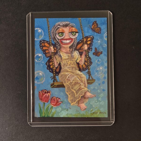 "Monarch Butterfly Fairy" original acrylic painting on paper by Matt Godwin 2.5"x3.5"