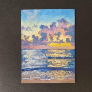 "Ocean Sunrise" original acrylic painting on paper by Matt Godwin 2.5"x3.5"