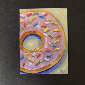 "Donut" original acrylic painting on paper by Matt Godwin 2.5"x3.5"