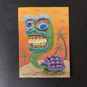 "Weird Turtle" original acrylic painting on paper by Matt Godwin 2.5"x3.5"