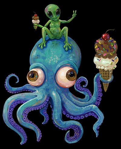 Octopus with Alien Ice Cream Shirt