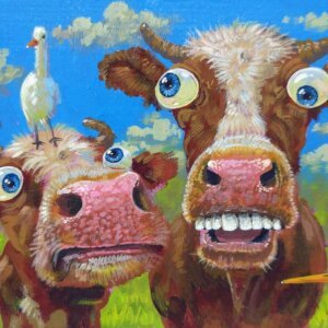 "Florida Cows" original acrylic painting on wood by Matt Godwin 7"x5"
