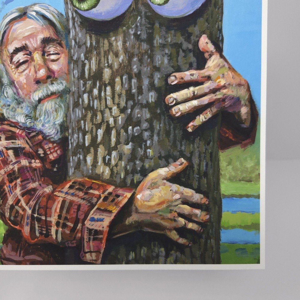 "Tree Hugger" archival giclée print on 100% cotton fiber paper (acid-free, 300 gsm / 18 mil thick) by Matt Godwin 8"x8" Signed on front with metallic silver acrylic paint pen. Signed and dated on reverse with pencil.