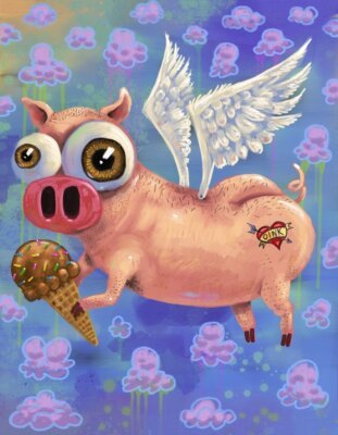 Flying Pig With Oink Tattoo