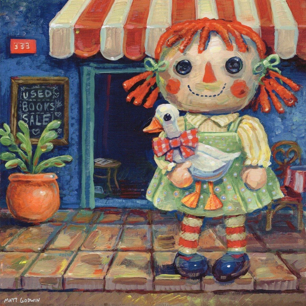 "Rag Doll" archival giclée print on 100% cotton fiber paper (acid-free, 300 gsm / 18 mil thick) by Matt Godwin 8"x8" Signed on front with metallic silver acrylic paint pen. Signed and dated on reverse with pencil.