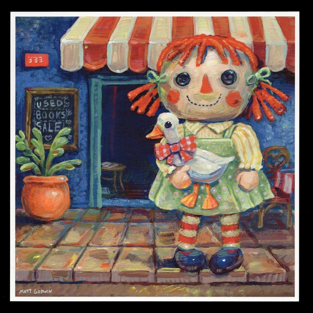 "Rag Doll" archival giclée print on 100% cotton fiber paper (acid-free, 300 gsm / 18 mil thick) by Matt Godwin 8"x8" Signed on front with metallic silver acrylic paint pen. Signed and dated on reverse with pencil.