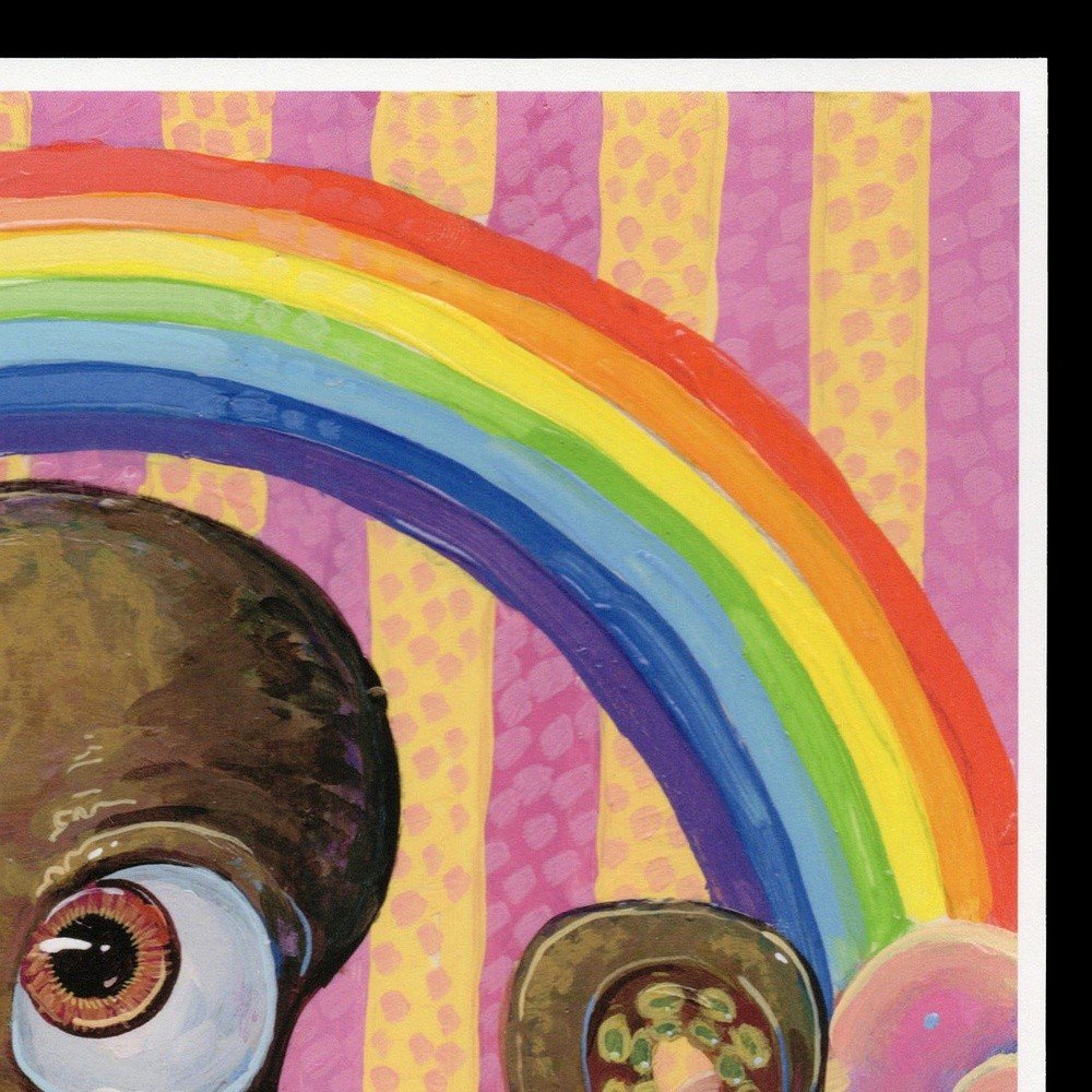 "Rainbow Ice Cream Octopus" archival giclée print on 100% cotton fiber paper (acid-free, 300 gsm / 18 mil thick) by Matt Godwin 8"x8" Signed on front with metallic silver acrylic paint pen. Signed and dated on reverse with pencil.