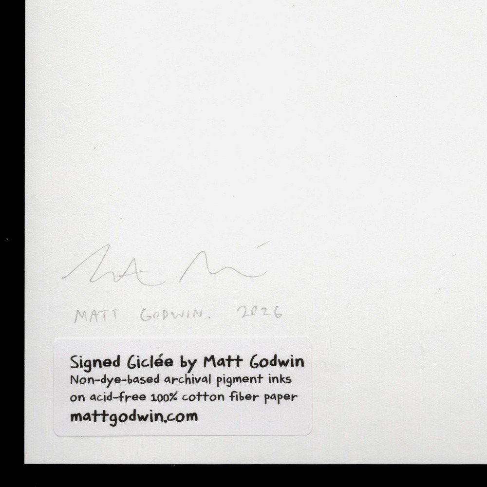 "Rainbow Ice Cream Octopus" archival giclée print on 100% cotton fiber paper (acid-free, 300 gsm / 18 mil thick) by Matt Godwin 8"x8" Signed on front with metallic silver acrylic paint pen. Signed and dated on reverse with pencil.