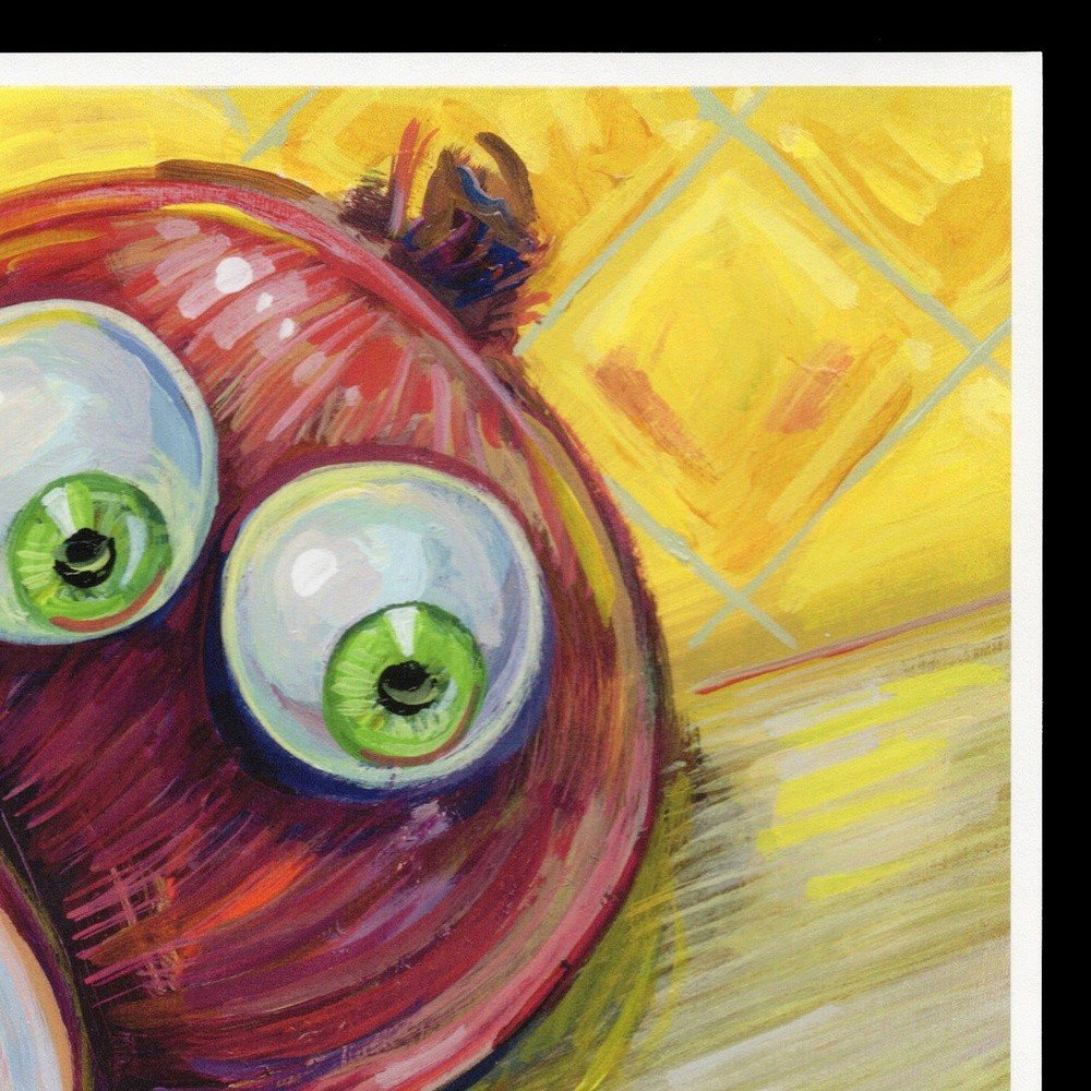 "Red Onion Horror" archival giclée print on 100% cotton fiber paper (acid-free, 300 gsm / 18 mil thick) by Matt Godwin 8"x8" Signed on front with metallic silver acrylic paint pen. Signed and dated on reverse with pencil.