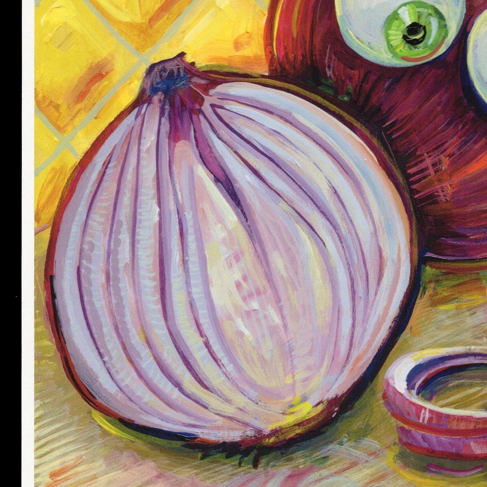 "Red Onion Horror" archival giclée print on 100% cotton fiber paper (acid-free, 300 gsm / 18 mil thick) by Matt Godwin 8"x8" Signed on front with metallic silver acrylic paint pen. Signed and dated on reverse with pencil.