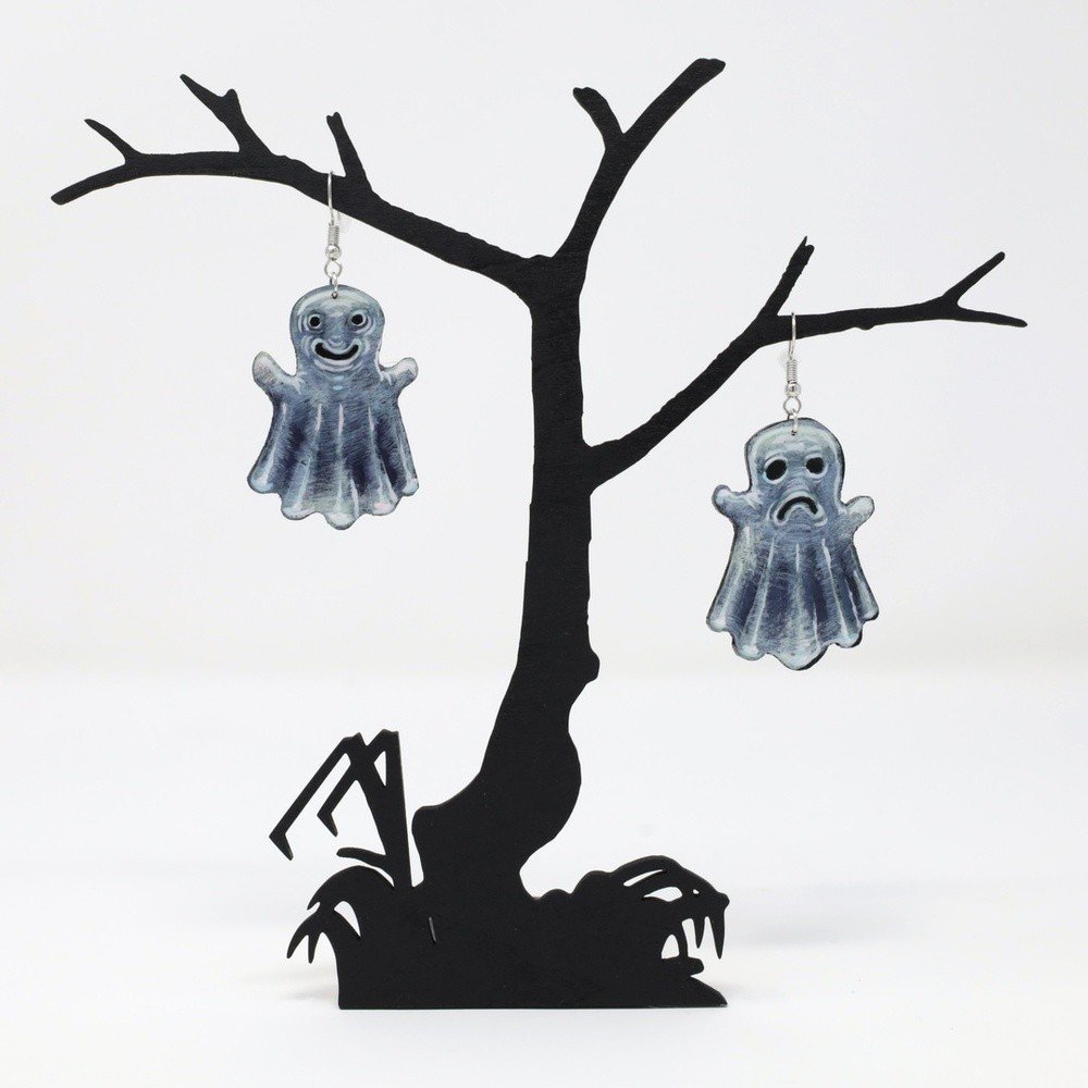 "Ghosts" hand-cut, hand-painted wood earrings (with nickel-free, lead-free stainless steel findings) by Matt Godwin