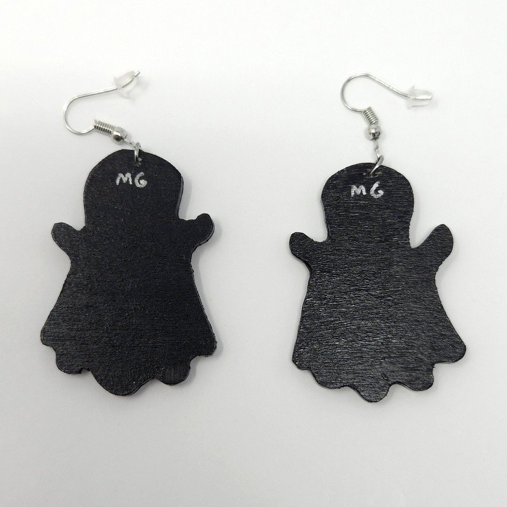 "Ghosts" hand-cut, hand-painted wood earrings (with nickel-free, lead-free stainless steel findings) by Matt Godwin