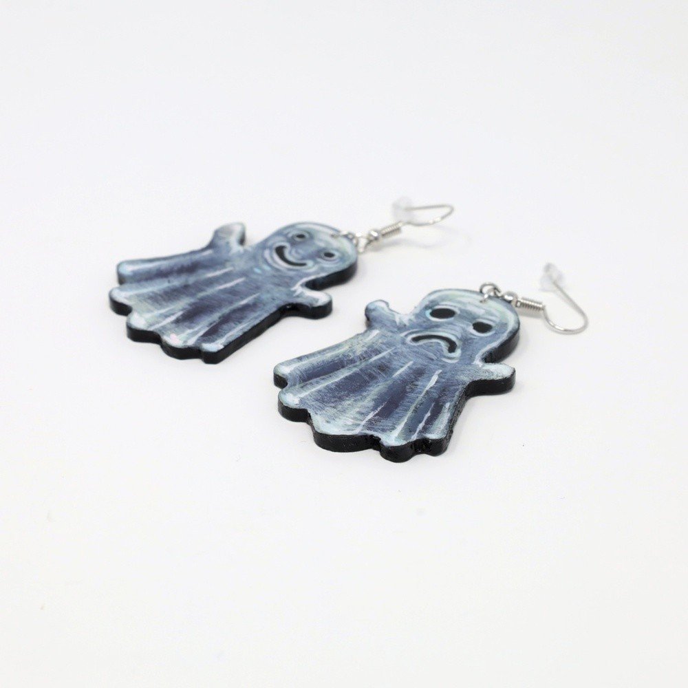 "Ghosts" hand-cut, hand-painted wood earrings (with nickel-free, lead-free stainless steel findings) by Matt Godwin