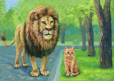 Ginger Tabby With Lion Friend