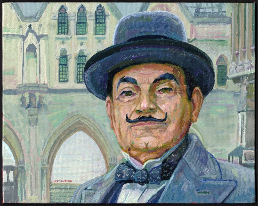 "Hercule Poirot (David Suchet)" original acrylic painting on canvas panel by Matt Godwin 10"x8"