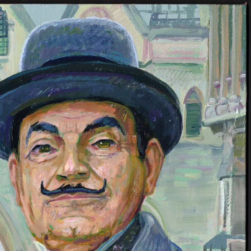 "Hercule Poirot (David Suchet)" original acrylic painting on canvas panel by Matt Godwin 10"x8"
