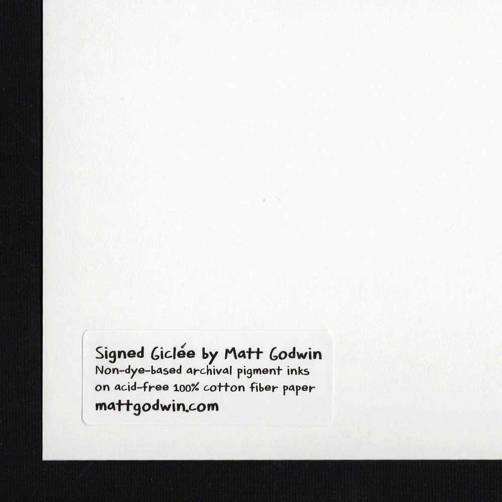 "Koala Paints A Butterfly" archival giclée print on 100% cotton fiber paper (acid-free, 300 gsm / 18 mil thick) by Matt Godwin 7"x5" (Print Size: 7"x5" | Paper Size: 8"x6") Signed on print with metallic silver acrylic paint pen. Also signed and titled with pencil in margin.