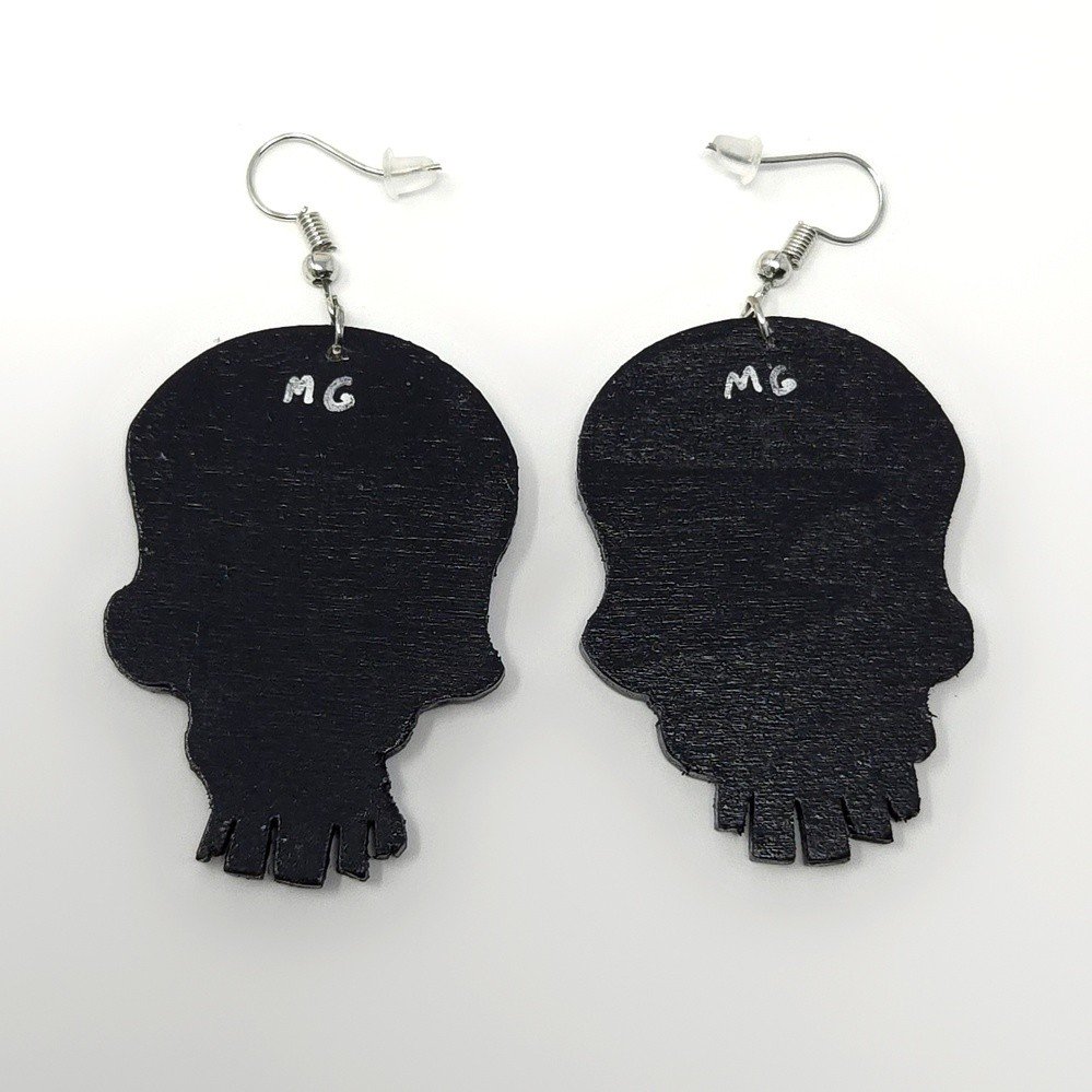 "Skulls" hand-cut, hand-painted wood earrings (with nickel-free, lead-free stainless steel findings) by Matt Godwin
