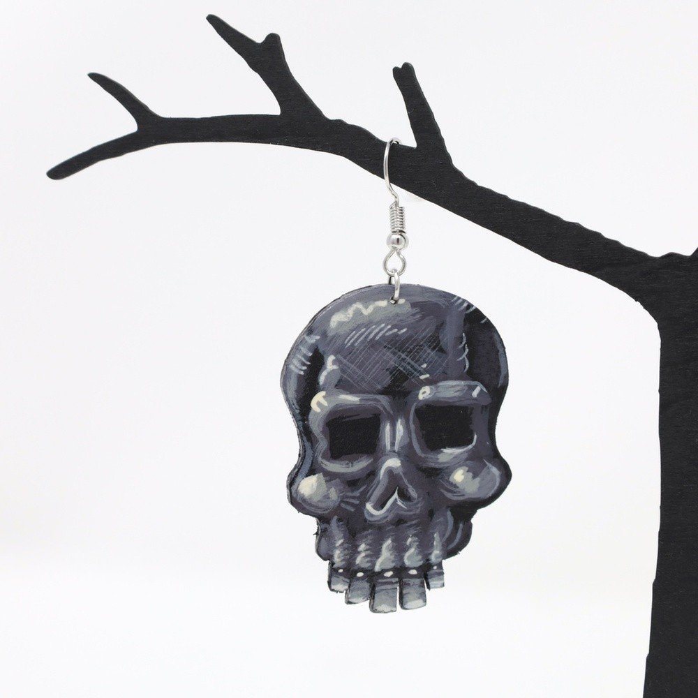 "Skulls" hand-cut, hand-painted wood earrings (with nickel-free, lead-free stainless steel findings) by Matt Godwin