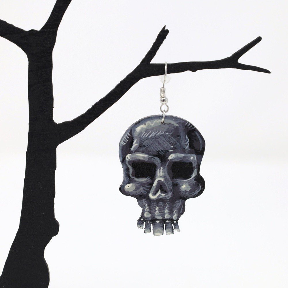 "Skulls" hand-cut, hand-painted wood earrings (with nickel-free, lead-free stainless steel findings) by Matt Godwin