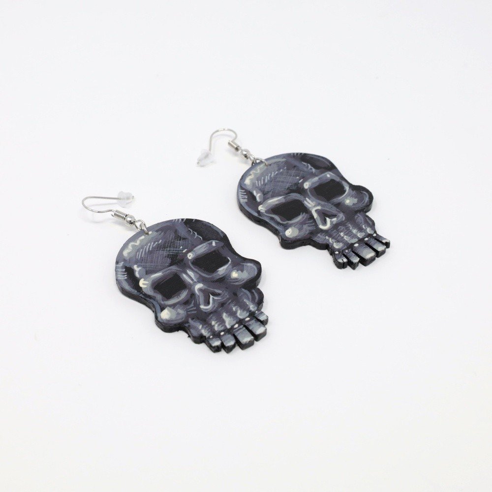 "Skulls" hand-cut, hand-painted wood earrings (with nickel-free, lead-free stainless steel findings) by Matt Godwin