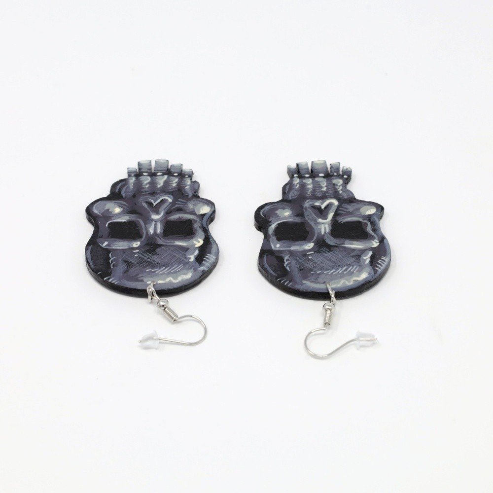 "Skulls" hand-cut, hand-painted wood earrings (with nickel-free, lead-free stainless steel findings) by Matt Godwin