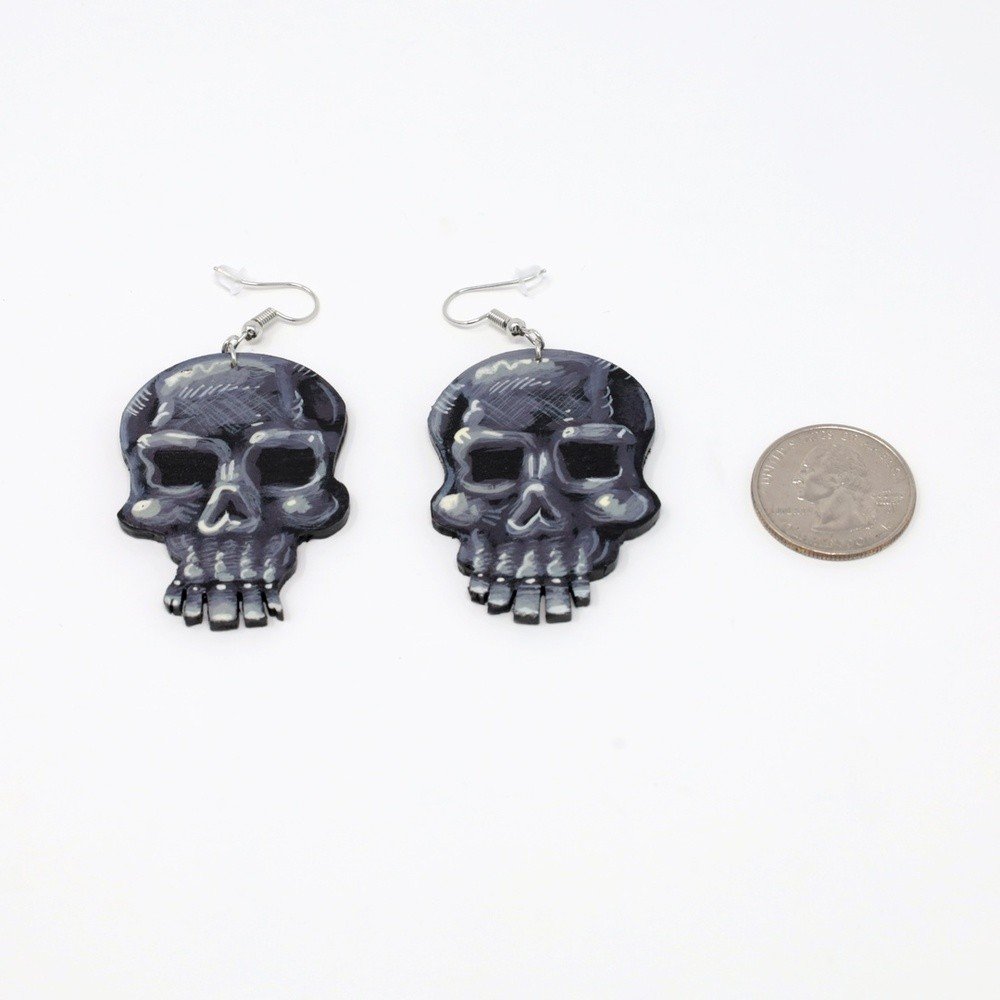 "Skulls" hand-cut, hand-painted wood earrings (with nickel-free, lead-free stainless steel findings) by Matt Godwin