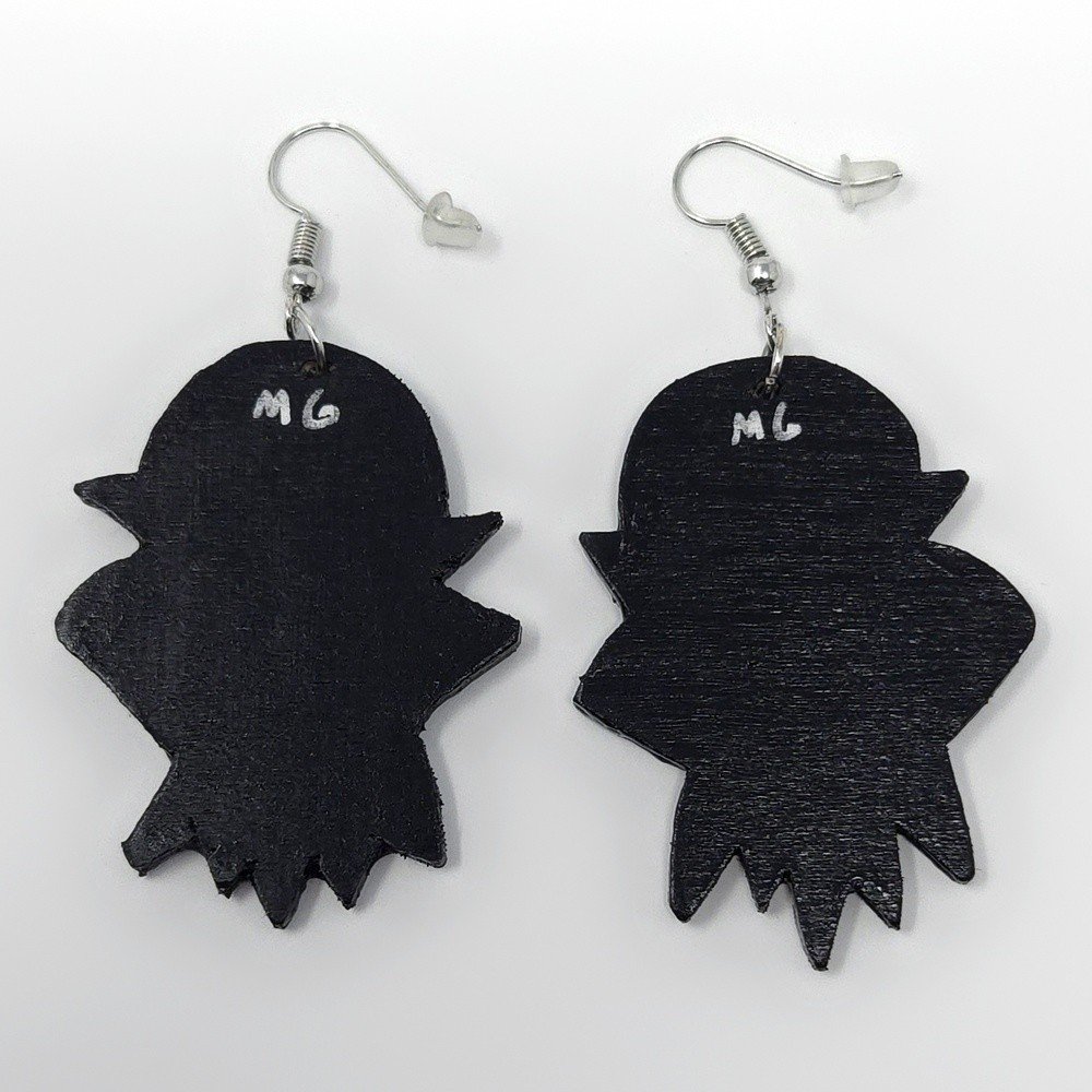 "Vampires" hand-cut, hand-painted wood earrings (with nickel-free, lead-free stainless steel findings) by Matt Godwin