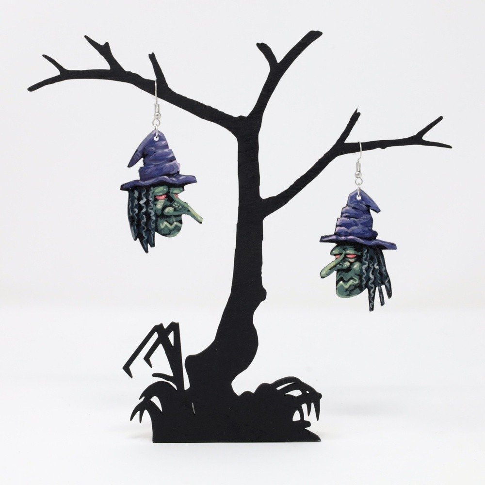 "Witches" hand-cut, hand-painted wood earrings (with nickel-free, lead-free stainless steel findings) by Matt Godwin