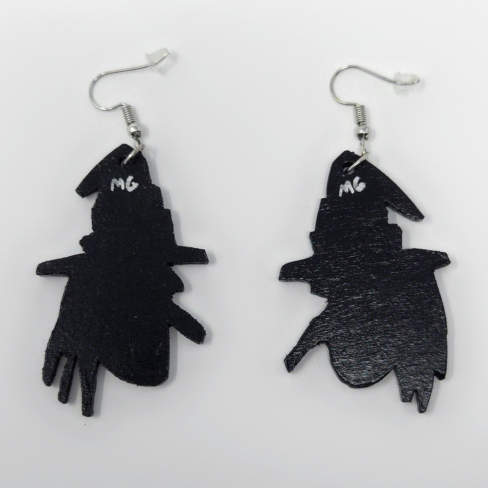 "Witches" hand-cut, hand-painted wood earrings (with nickel-free, lead-free stainless steel findings) by Matt Godwin
