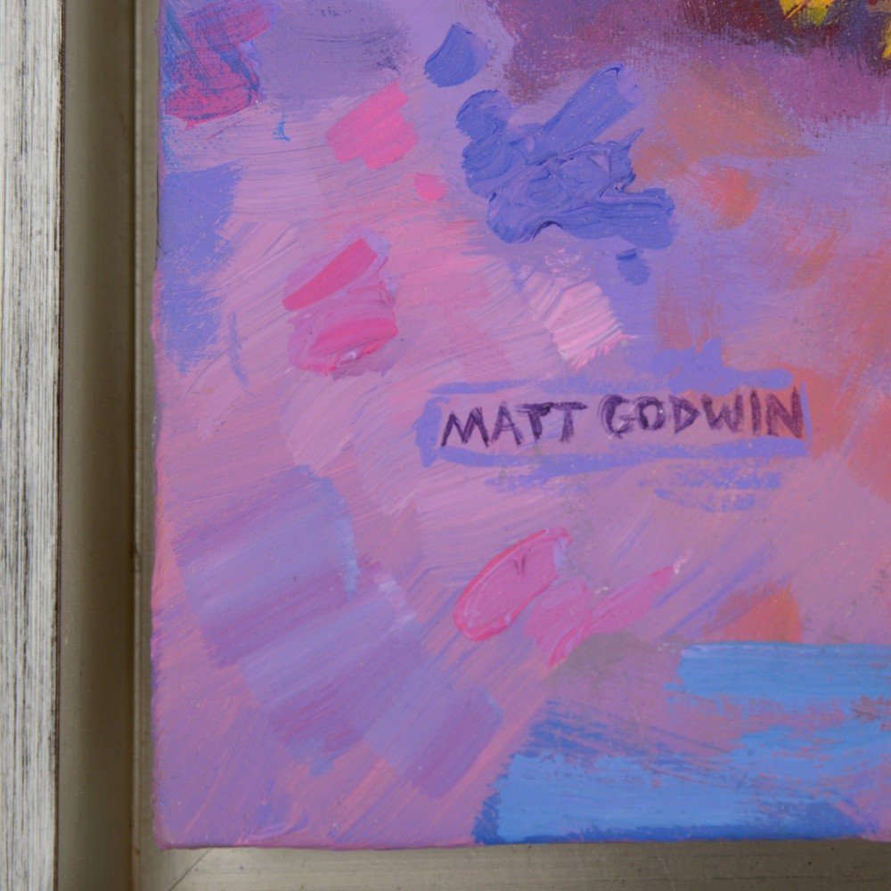 "Orange And Flowers" original acrylic painting on canvas panel by Matt Godwin 20"x16" Frame Size: 17.5" x 21.5" x 1.8"