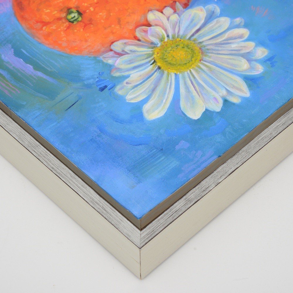"Orange And Flowers" original acrylic painting on canvas panel by Matt Godwin 20"x16" Frame Size: 17.5" x 21.5" x 1.8"
